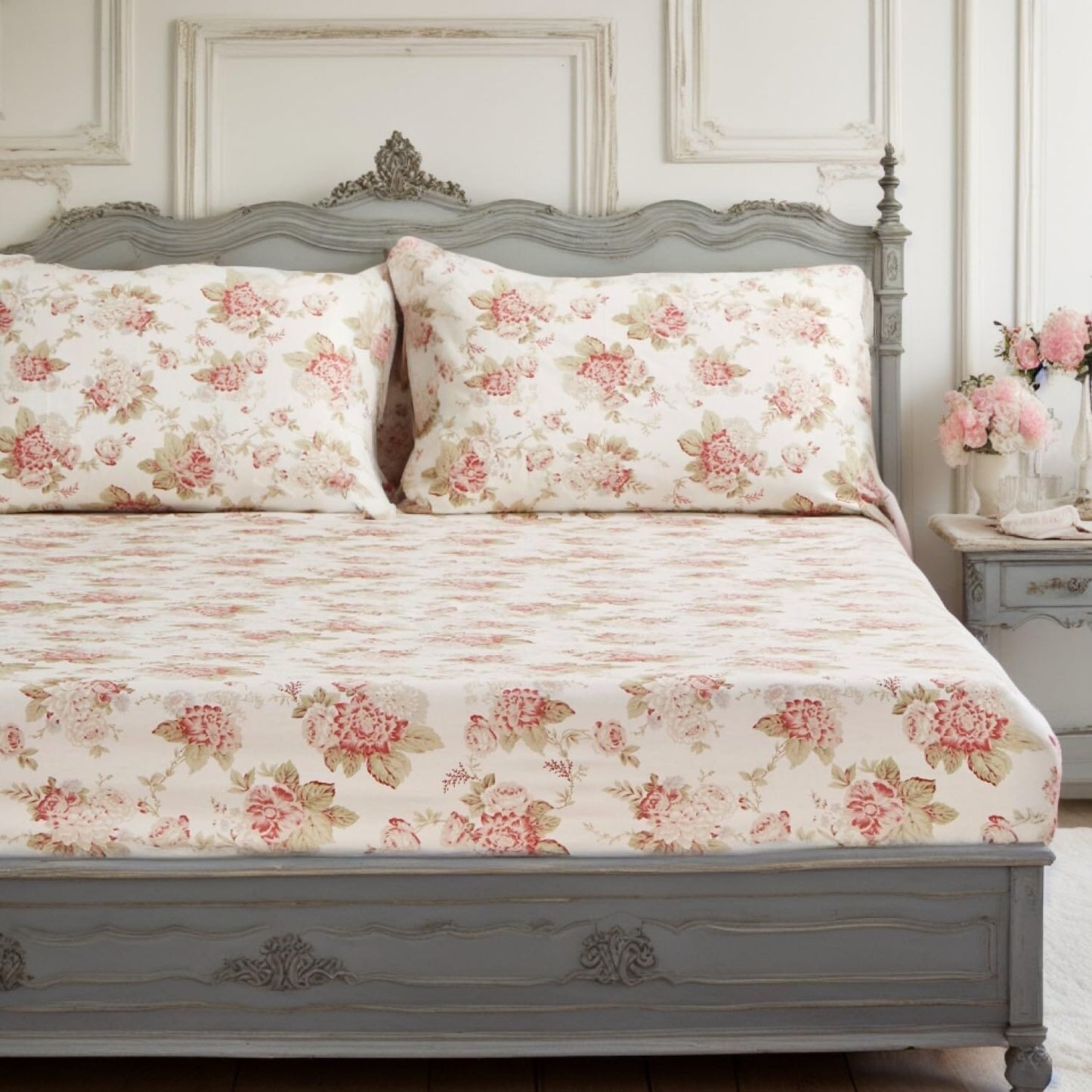 DaDa Bedding Hint of Mint Dainty Cottage Floral Roses Cotton Fitted