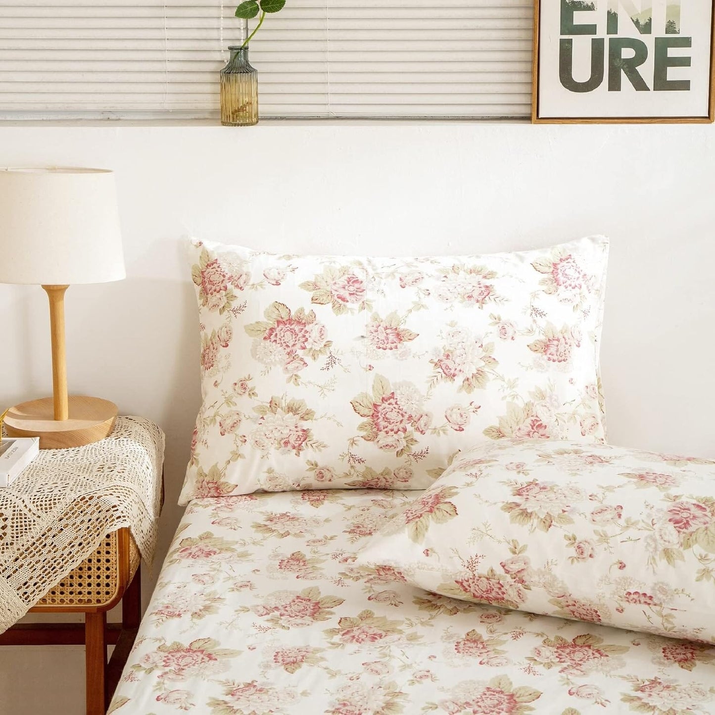 DaDa Bedding Hint of Mint Dainty Cottage Floral Roses Cotton Fitted