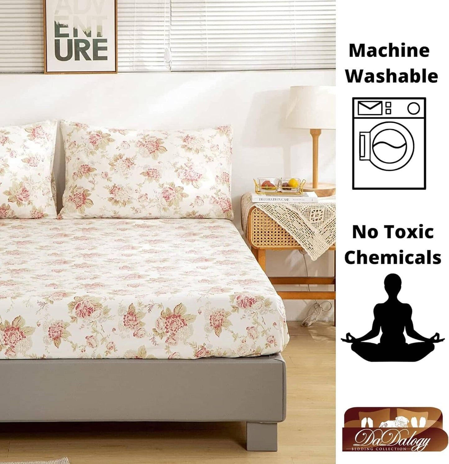 DaDa Bedding Hint of Mint Dainty Cottage Floral Roses Cotton Fitted