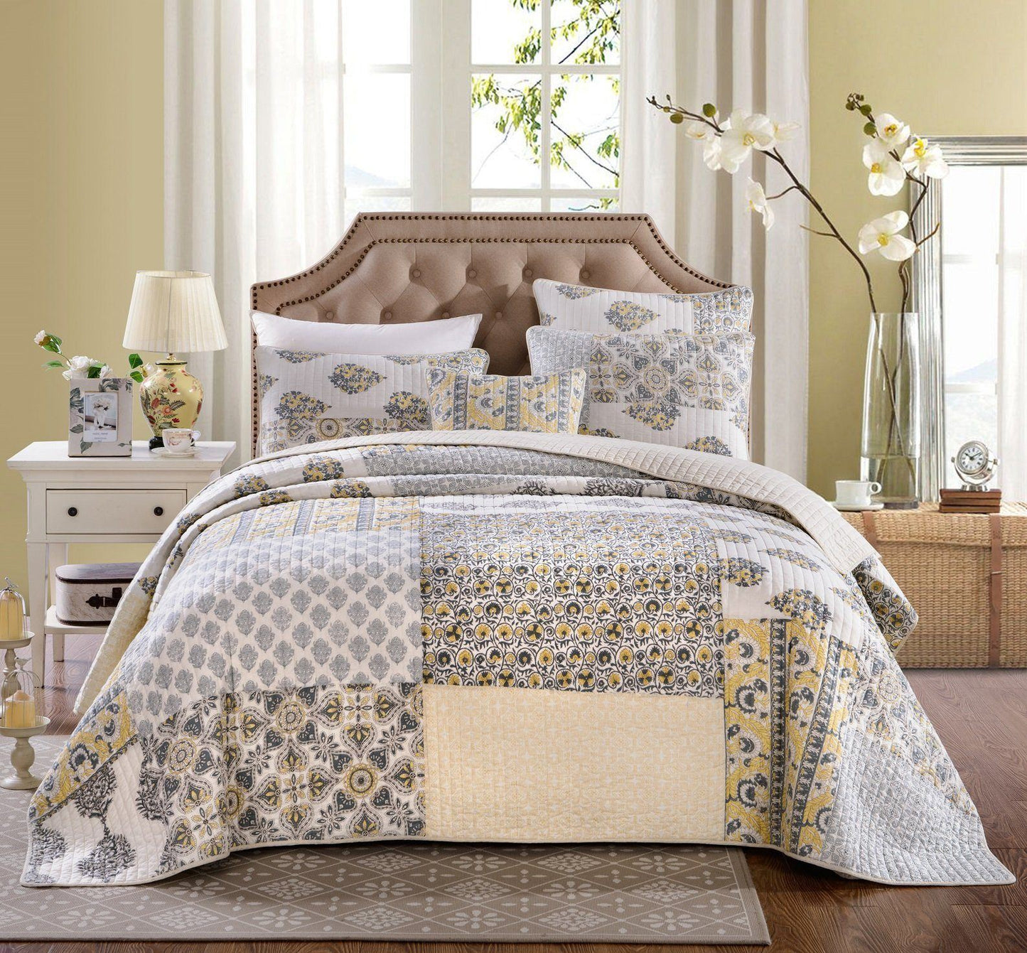 DaDa Bedding Honey Comb Elegance Floral Cotton Patchwork Bedspread Set