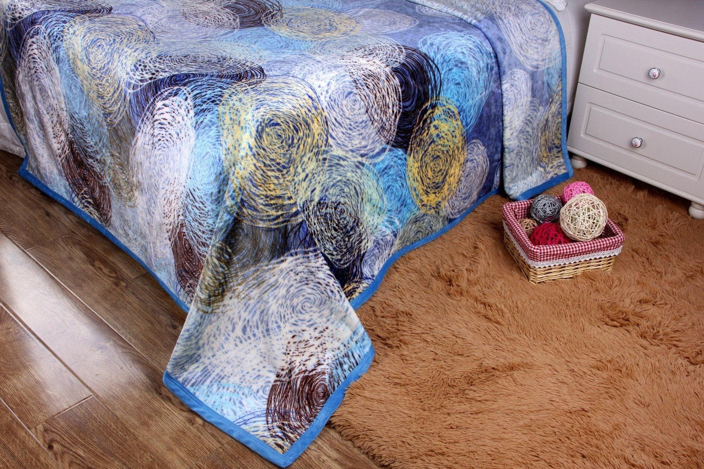 DaDa Bedding Swirly Navy Blue Lagoon Abstract Mink Flannel Fleece