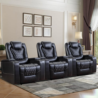 Power Recliner Chair Set of 3, Electric Soft Leather Reclining Home