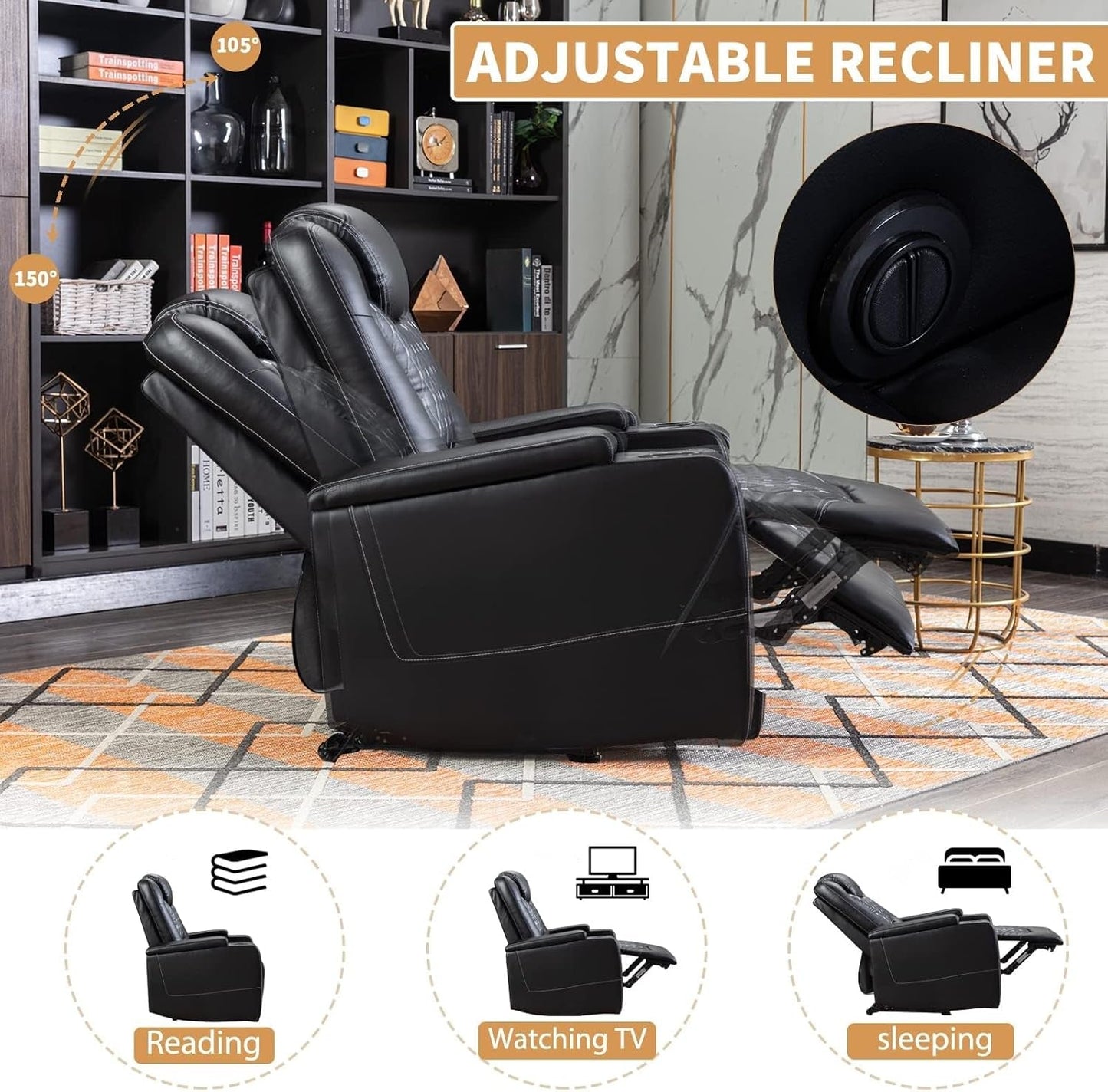 Power Recliner Chair Set of 3, Electric Soft Leather Reclining Home