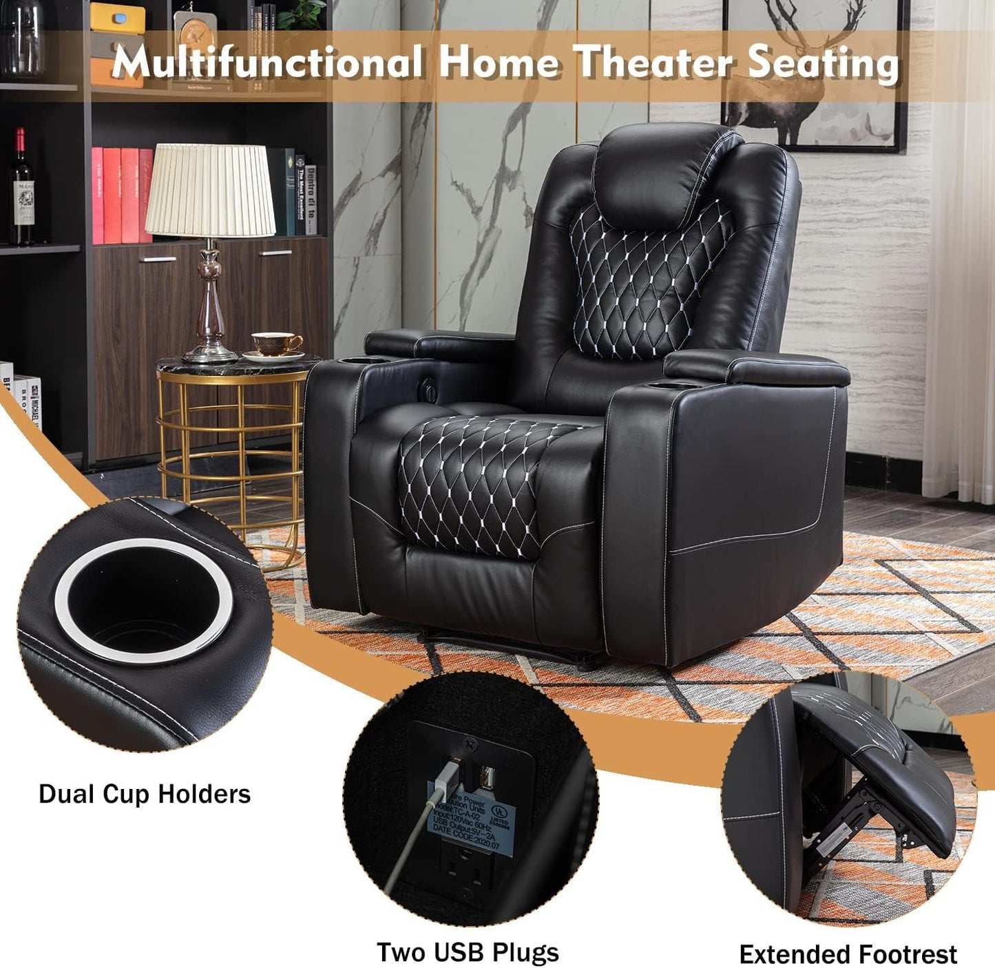 Power Recliner Chair Set of 3, Electric Soft Leather Reclining Home