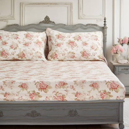 DaDa Bedding Hint of Mint Dainty Cottage Floral Roses Cotton Fitted