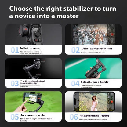 Tri-Axis Anti-Shake Selfie Stick with Phone Mount Stabilizer