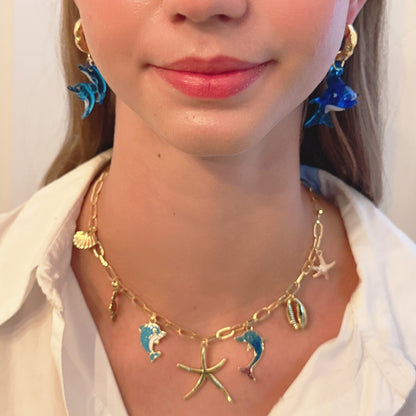 Ocean Play Charm Necklace – Dolphin, Starfish & Shell