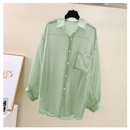 Summer Sunscreen Shirt Elegant Perspective Thin Chiffon Blouse Korean