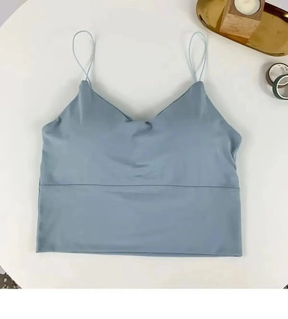 1pc Women Sexy Solid Color Camisole Ice Silk Tube Seamless Sports Tank
