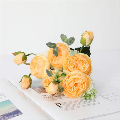 30cm Rose Pink Silk Peony Artificial Flowers Bouquet 5 Big Head and 4