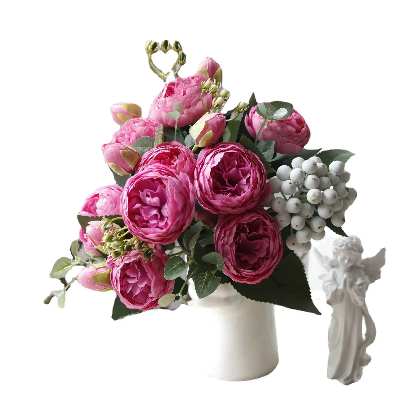 30cm Rose Pink Silk Peony Artificial Flowers Bouquet 5 Big Head and 4