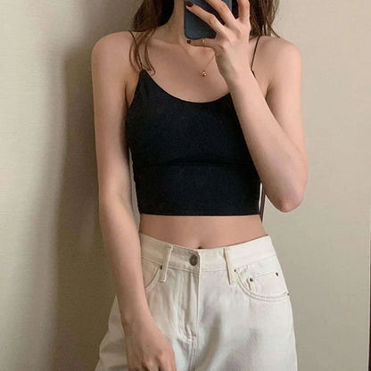 1pc Women Sexy Solid Color Camisole Ice Silk Tube Seamless Sports Tank