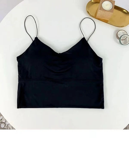 1pc Women Sexy Solid Color Camisole Ice Silk Tube Seamless Sports Tank