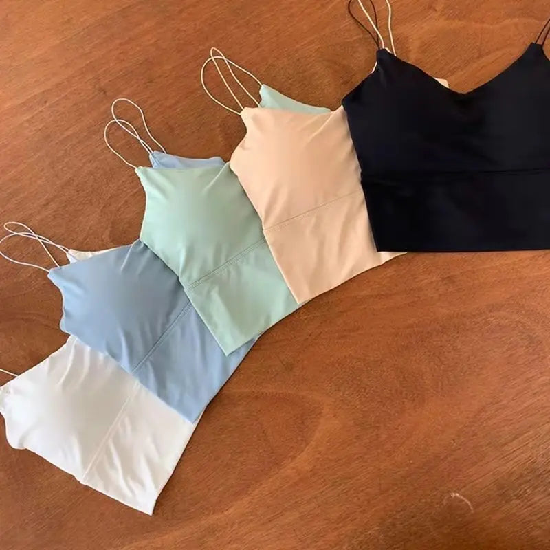 1pc Women Sexy Solid Color Camisole Ice Silk Tube Seamless Sports Tank