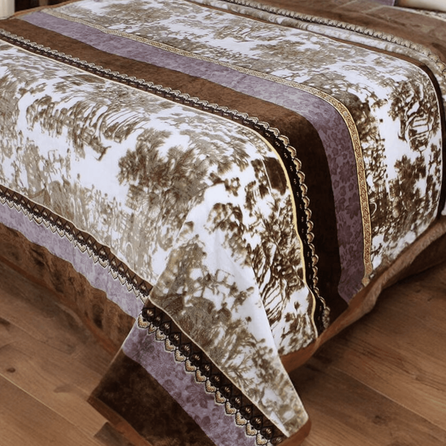 DaDa Bedding Elegant Twilight Lavender Brown Floral Flannel Mink