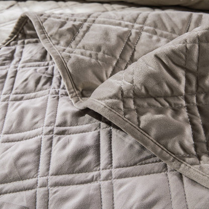 DaDa Bedding Velvety Soft Taupe Grey Velour Coverlet Bedspread Quilt