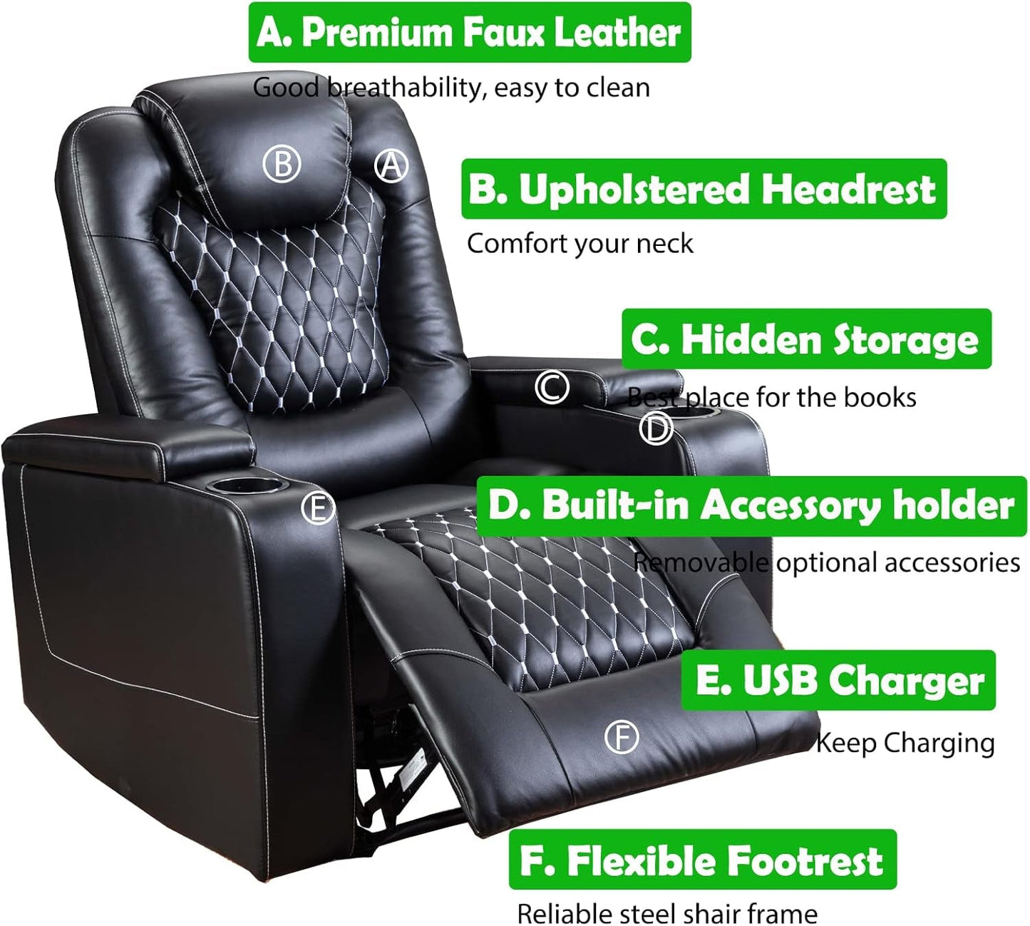 Power Recliner Chair Set of 3, Electric Soft Leather Reclining Home