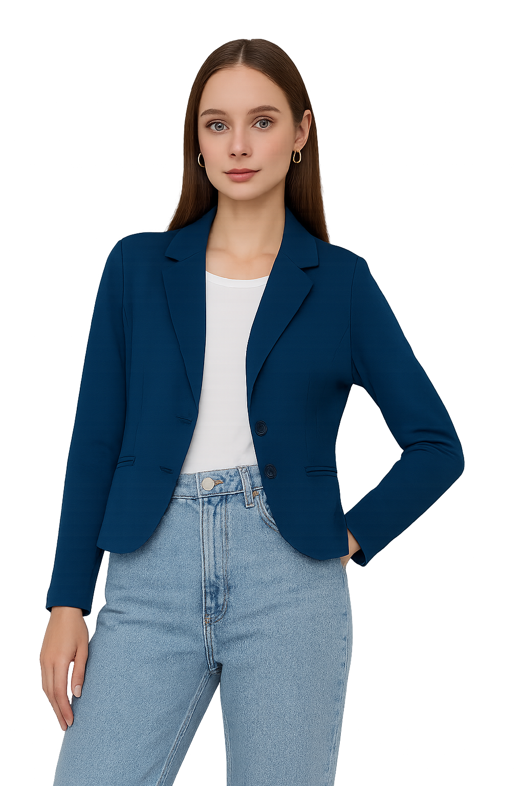 Women's Teal Blazer – Formal Notched Lapel, Two-Button Closure-S