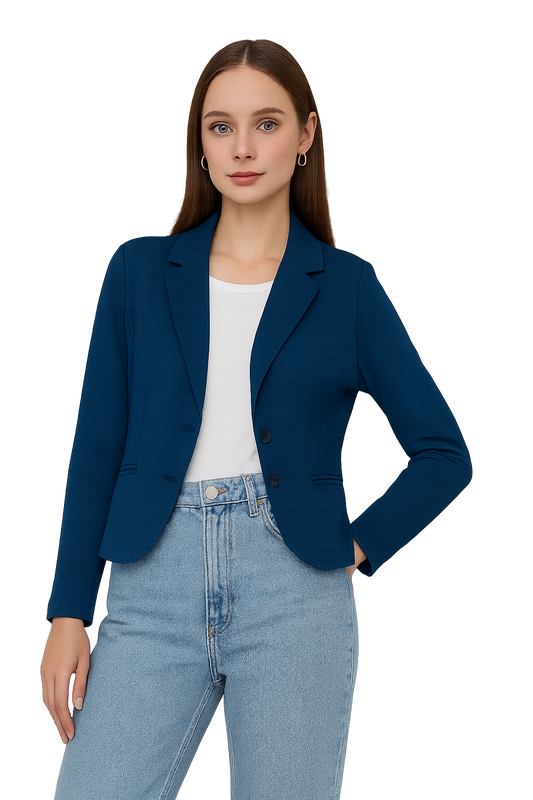 Women's Teal Blazer – Formal Notched Lapel, Two-Button Closure-S