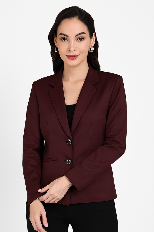 Women's Maroon Blazer – Formal Notched Lapel, Two-Button Closure-Xl